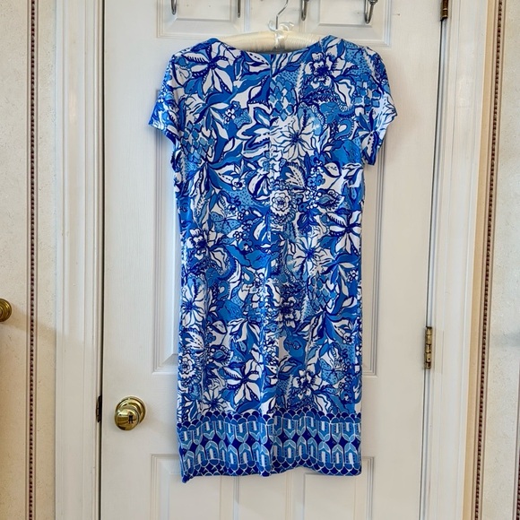 Lilly Pulitzer UPF 50+ Sophiletta Short Sleeve Dress, Blue Tang Flocking Fab, L - Picture 5 of 13